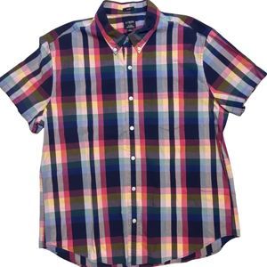 J. Crew Short Sleeve Button Down Flex Washed Slim Plaid Button Down Men’s Sz XL
